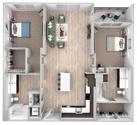 Floor plan for 2 beds, 2 baths, 1171 sqft